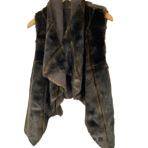 Reversible Faux Fur Microfiber Suede Vest Open Waterfall Style Size S 8724 Asym - Picture 1 of 11